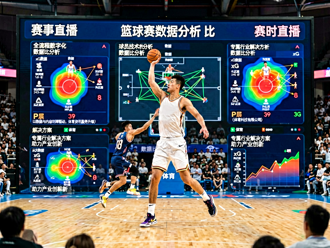 篮球比赛数据分析大屏，显示实时比分和球员技术统计