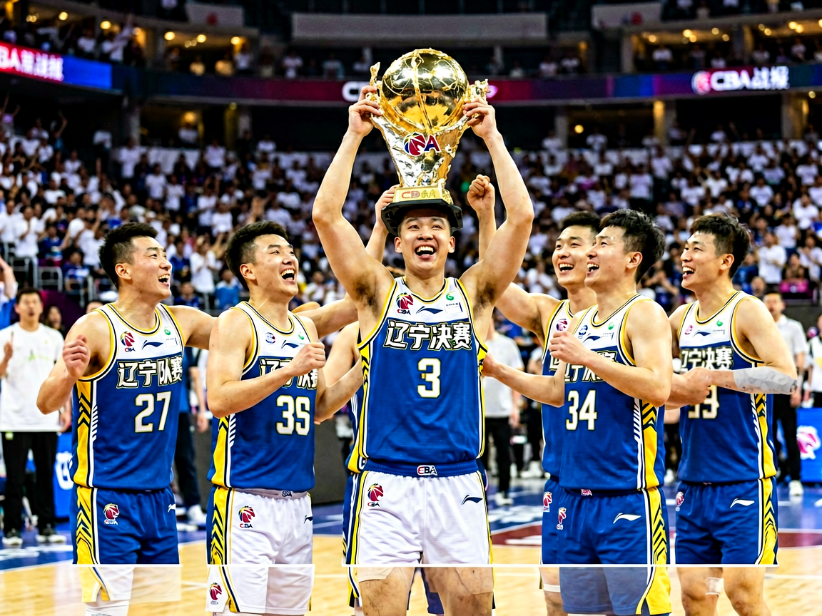 CBA总决赛现场,辽宁队球员庆祝夺冠时刻
